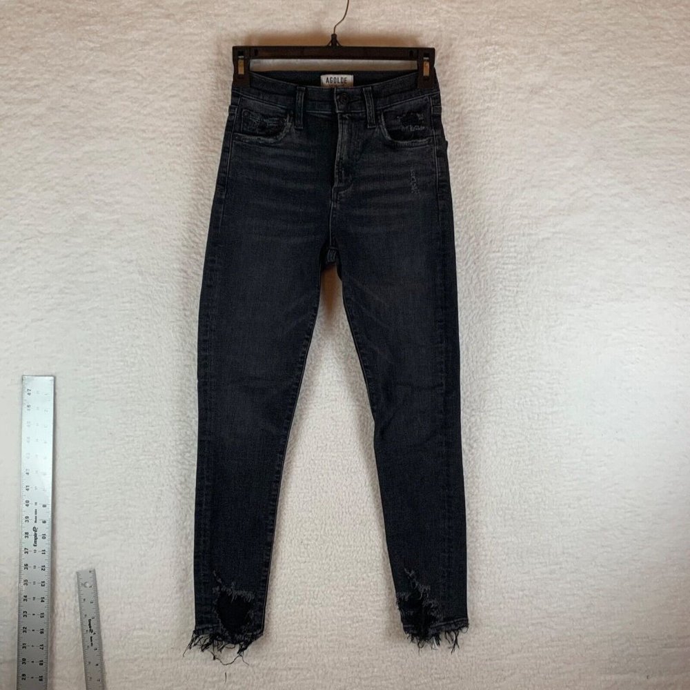 Agolde Sophie Women's High Rise Skinny Cropped Jeans in Temple Black Sz 25 8503